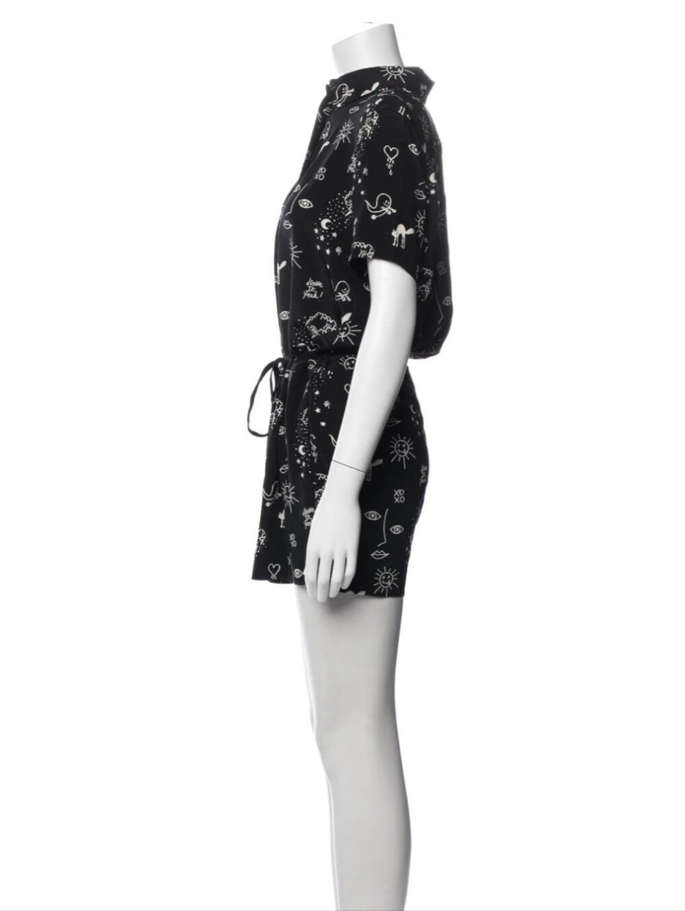 Sandro Paris Silk Short Sleeve Black Graphic Print Romper Size 2 - Picture 4 of 14
